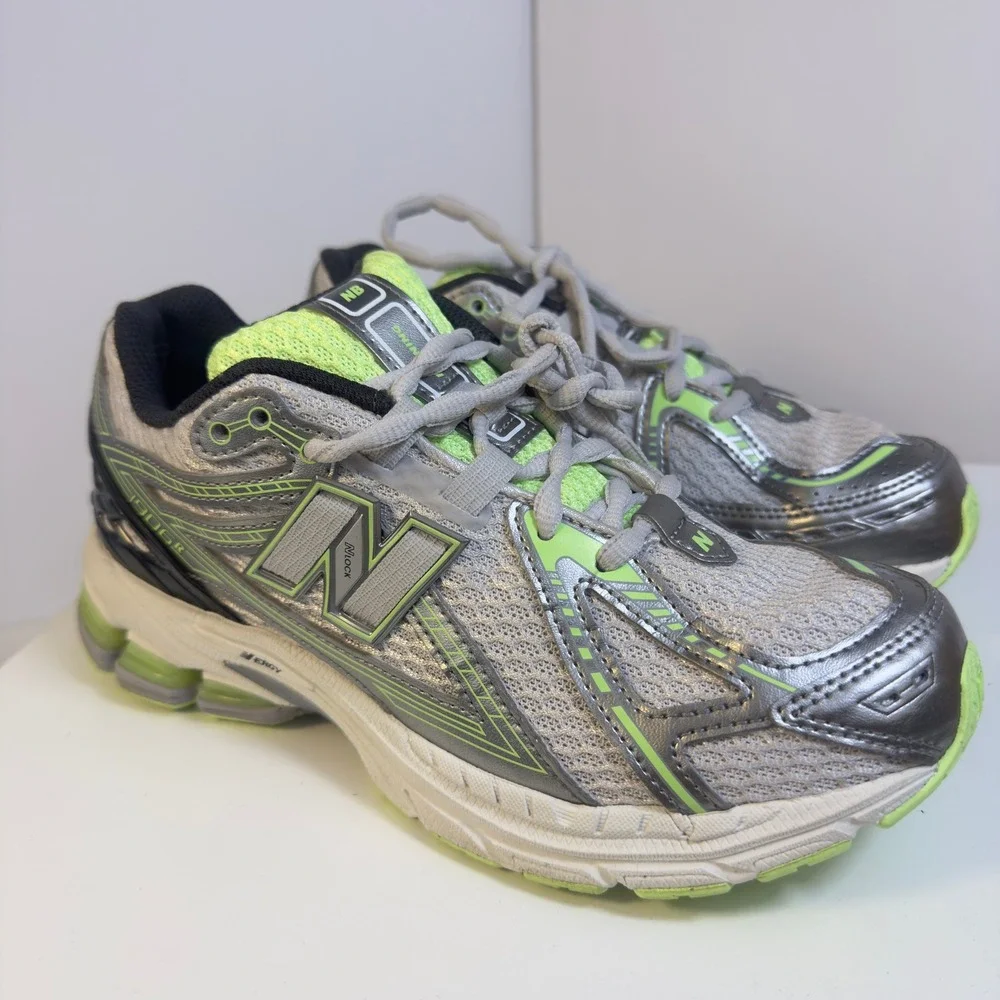 New Balance 1906R Boys 5.5 Silver Lime Green Metallic Running Shoes GC1906CQ